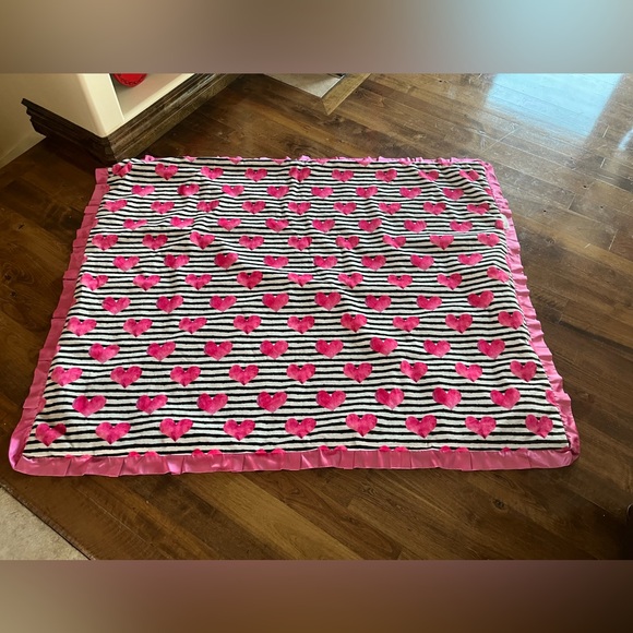49 by 61 Minky Couture blanket hearts and black/white stripes